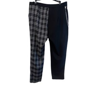 Chic Black and Gray Plaid Women's Trousers